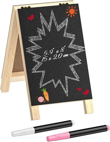 Uniclife A Frame Small Chalkboard Sign, 4.8 x 8.3 Inch, Double-Sided Tabletop Chalkboard Easel with Chalk Markers, Erasable Wooden Chalk Board Sign Message Board, Menu Board for Wedding Restaurant in Saudi Arabia