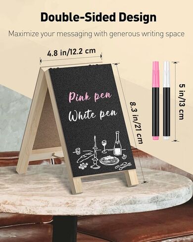 Uniclife A Frame Small Chalkboard Sign, 4.8 x 8.3 Inch, Double-Sided Tabletop Chalkboard Easel with Chalk Markers, Erasable Wooden Chalk Board Sign Message Board, Menu Board for Wedding Restaurant in Saudi Arabia