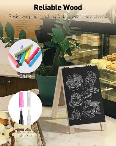 Uniclife A Frame Small Chalkboard Sign, 4.8 x 8.3 Inch, Double-Sided Tabletop Chalkboard Easel with Chalk Markers, Erasable Wooden Chalk Board Sign Message Board, Menu Board for Wedding Restaurant in Saudi Arabia