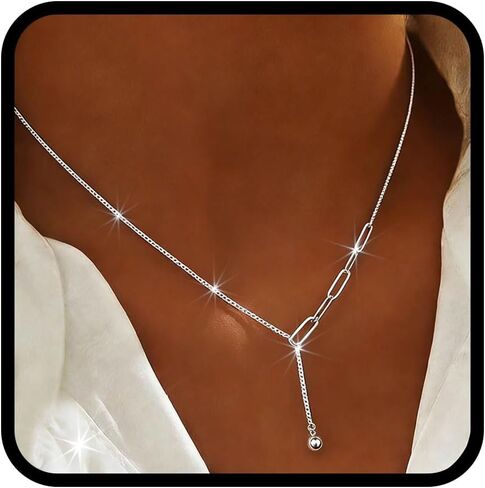 Yalice Silver 925 Lariat Necklace for Women Dainty Silver Plated Y Drop Chain Necklaces Butterfly Minimalist Jewelry Gift for Her in Saudi Arabia