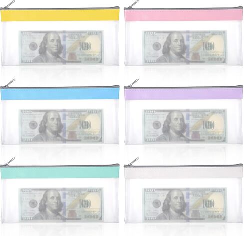 6 Pcs Money Bags with Zipper, Cash Envelopes Check Wallet Case Multi-Purpose Money Pouch Travel Clear Bank Deposit Coin Bag for School Office Supplies in Saudi Arabia