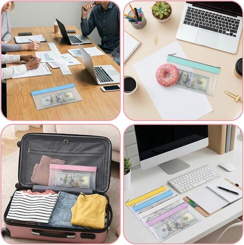 6 Pcs Money Bags with Zipper, Cash Envelopes Check Wallet Case Multi-Purpose Money Pouch Travel Clear Bank Deposit Coin Bag for School Office Supplies in Saudi Arabia