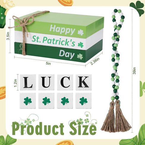 Sliner 14 Pcs St. Patrick's Day Table Decorations Wooden Votive Candle Holders with Battery Operated LED Book Bead Garland Tassel Irish Table Centerpiece for St. Patrick's Day Tabletop Home Decor in Saudi Arabia