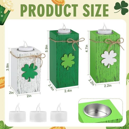 Sliner 14 Pcs St. Patrick's Day Table Decorations Wooden Votive Candle Holders with Battery Operated LED Book Bead Garland Tassel Irish Table Centerpiece for St. Patrick's Day Tabletop Home Decor in Saudi Arabia