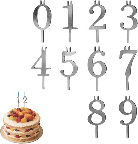 10pcs Reusable Number Birthday Candle Holder Set,0-9 Metal Number Candle Holder Set,Silver Cake Topper Decorations,Suitable for Birthday Parties,Celebrations and Weddings in Saudi Arabia