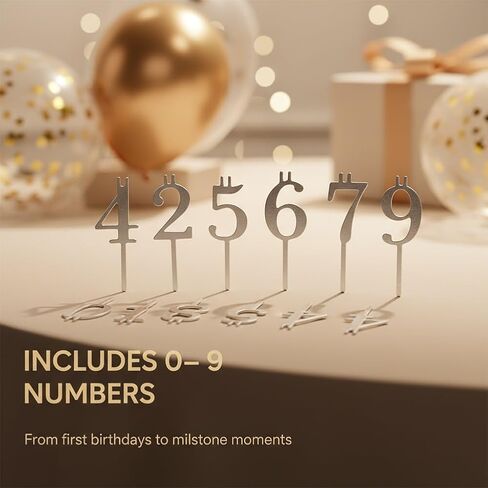10pcs Reusable Number Birthday Candle Holder Set,0-9 Metal Number Candle Holder Set,Silver Cake Topper Decorations,Suitable for Birthday Parties,Celebrations and Weddings in Saudi Arabia