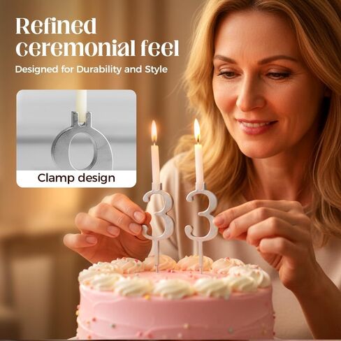 10pcs Reusable Number Birthday Candle Holder Set,0-9 Metal Number Candle Holder Set,Silver Cake Topper Decorations,Suitable for Birthday Parties,Celebrations and Weddings in Saudi Arabia