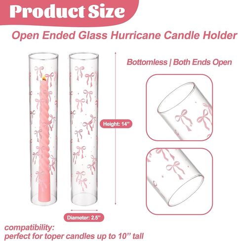LemonRoad 6 Pcs Valentines Day Pink Bow Hurricane Glass Candle Holders 14 x 2.5 Inch Pink Cute Cylinder Candle Holders Chimney Tube Open Ended Bottomless Cylinder for Wedding Table Centerpiece Decor in Saudi Arabia