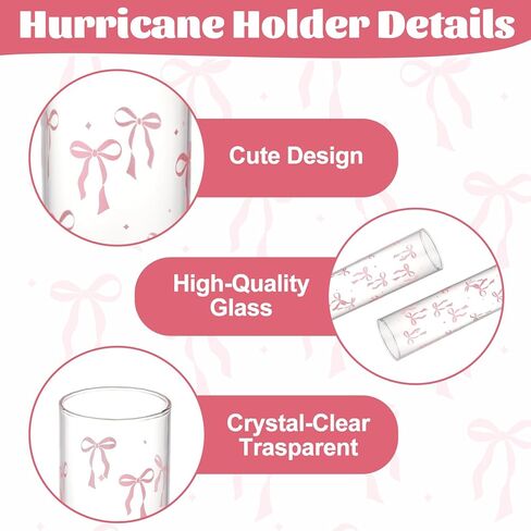 LemonRoad 6 Pcs Valentines Day Pink Bow Hurricane Glass Candle Holders 14 x 2.5 Inch Pink Cute Cylinder Candle Holders Chimney Tube Open Ended Bottomless Cylinder for Wedding Table Centerpiece Decor in Saudi Arabia