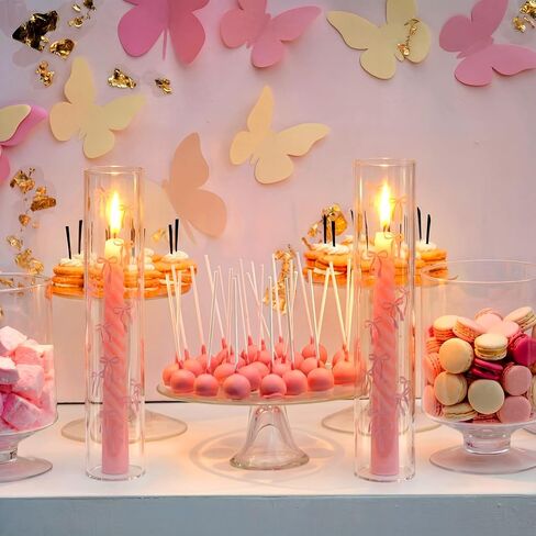 LemonRoad 6 Pcs Valentines Day Pink Bow Hurricane Glass Candle Holders 14 x 2.5 Inch Pink Cute Cylinder Candle Holders Chimney Tube Open Ended Bottomless Cylinder for Wedding Table Centerpiece Decor in Saudi Arabia