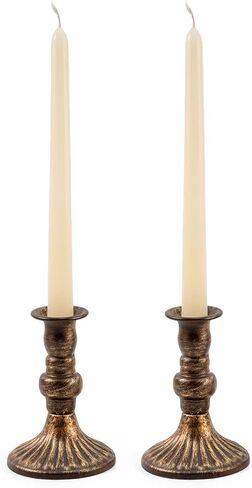 حاملات شموع المزرعة للشموع الدعامة - مجموعة من 2 شمعدانات مستدقة معدنية برونزية قديمة، ديكور مركزي للطاولة لغطاء المدفأة، وغرفة المعيشة، وغرفة الطعام (ذهبي نحاسي) in Kuwait
