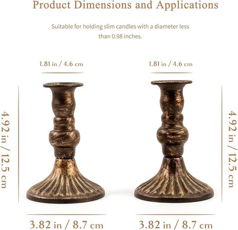 حاملات شموع المزرعة للشموع الدعامة - مجموعة من 2 شمعدانات مستدقة معدنية برونزية قديمة، ديكور مركزي للطاولة لغطاء المدفأة، وغرفة المعيشة، وغرفة الطعام (ذهبي نحاسي) in Kuwait
