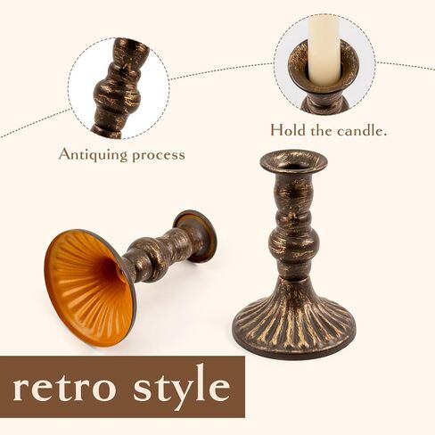 حاملات شموع المزرعة للشموع الدعامة - مجموعة من 2 شمعدانات مستدقة معدنية برونزية قديمة، ديكور مركزي للطاولة لغطاء المدفأة، وغرفة المعيشة، وغرفة الطعام (ذهبي نحاسي) in Kuwait