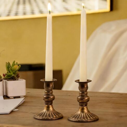 حاملات شموع المزرعة للشموع الدعامة - مجموعة من 2 شمعدانات مستدقة معدنية برونزية قديمة، ديكور مركزي للطاولة لغطاء المدفأة، وغرفة المعيشة، وغرفة الطعام (ذهبي نحاسي) in Kuwait
