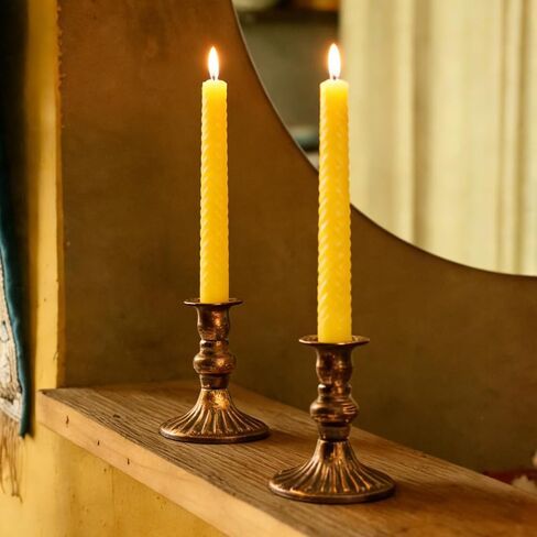 حاملات شموع المزرعة للشموع الدعامة - مجموعة من 2 شمعدانات مستدقة معدنية برونزية قديمة، ديكور مركزي للطاولة لغطاء المدفأة، وغرفة المعيشة، وغرفة الطعام (ذهبي نحاسي) in Kuwait