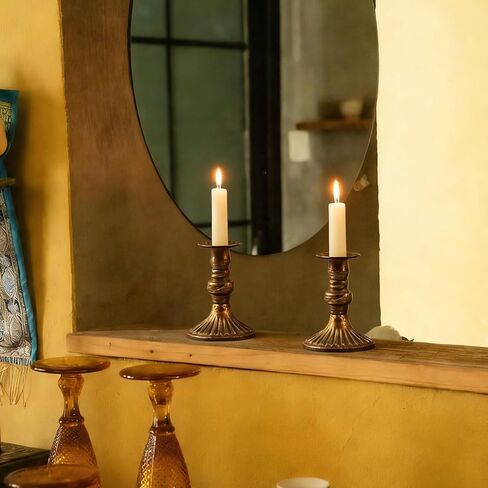 حاملات شموع المزرعة للشموع الدعامة - مجموعة من 2 شمعدانات مستدقة معدنية برونزية قديمة، ديكور مركزي للطاولة لغطاء المدفأة، وغرفة المعيشة، وغرفة الطعام (ذهبي نحاسي) in Kuwait