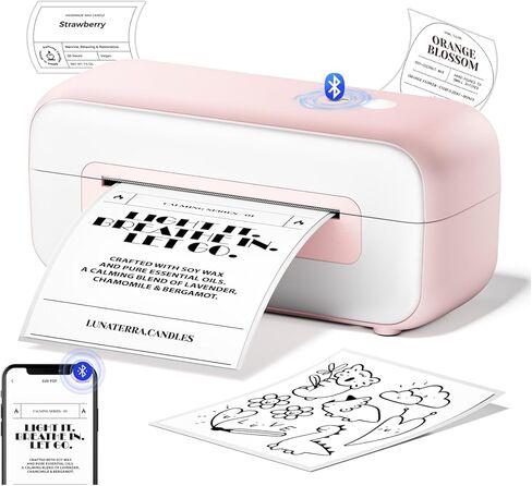 طابعة ملصقات حرارية بلوتوث Phomemo - 246S 4X6 طابعة ملصقات شحن للشركات الصغيرة، طابعات ملصقات وردية لحزمة الشحن، متوافقة مع iPhone Android iPad Windows MacOS Chrome in Kuwait