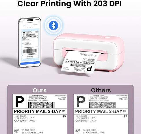 طابعة ملصقات حرارية بلوتوث Phomemo - 246S 4X6 طابعة ملصقات شحن للشركات الصغيرة، طابعات ملصقات وردية لحزمة الشحن، متوافقة مع iPhone Android iPad Windows MacOS Chrome in Kuwait