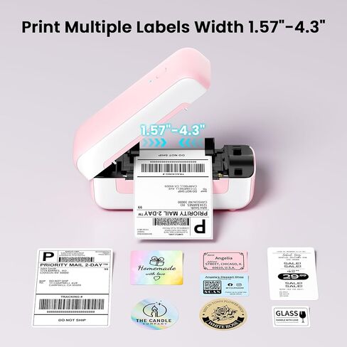 طابعة ملصقات حرارية بلوتوث Phomemo - 246S 4X6 طابعة ملصقات شحن للشركات الصغيرة، طابعات ملصقات وردية لحزمة الشحن، متوافقة مع iPhone Android iPad Windows MacOS Chrome in Kuwait