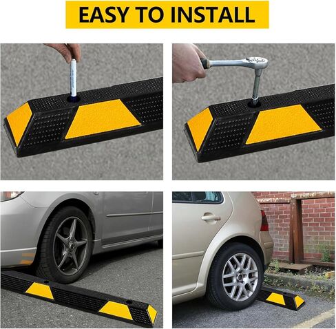 1-Pack Parking Stopper for Garage, 72 Inch 55000 LBS Capacity Heavy Duty Rubber Parking Curb with Reflective Stripes, Wheel Stoppers for Vehicles Truck Driveway in Saudi Arabia