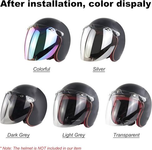 Open Face Helmet Visor Motorcycle Helmet Bubble Lens 3-Snap Bubble Wind Shield Visor, Transparent in Kuwait