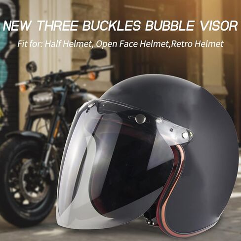 Open Face Helmet Visor Motorcycle Helmet Bubble Lens 3-Snap Bubble Wind Shield Visor, Transparent in Kuwait