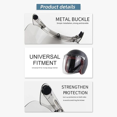 Open Face Helmet Visor Motorcycle Helmet Bubble Lens 3-Snap Bubble Wind Shield Visor, Transparent in Kuwait