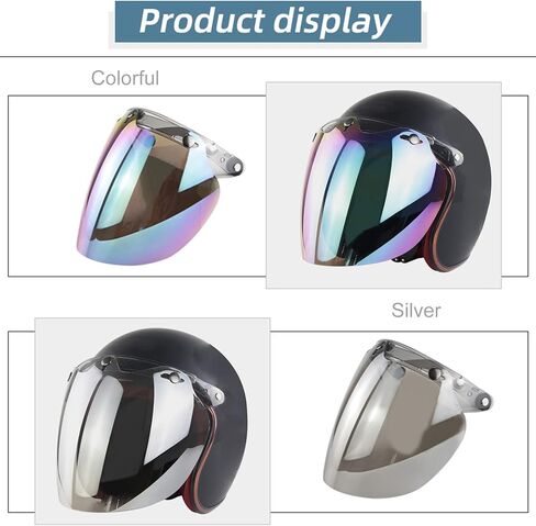 Open Face Helmet Visor Motorcycle Helmet Bubble Lens 3-Snap Bubble Wind Shield Visor, Transparent in Kuwait