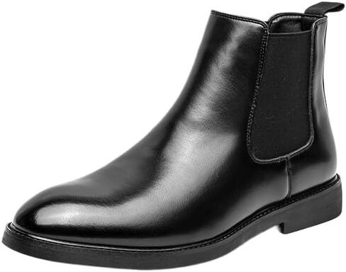 Men's Chelsea boots, leather pointed toe booties, slide-in, casual or formal, non-slip and wear-resistant, lightweight, men's dress boots in Saudi Arabia