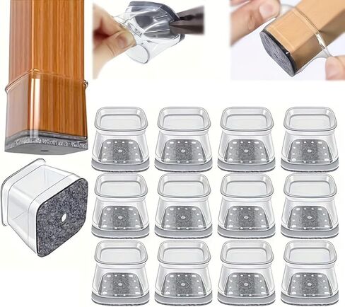 Square Chair Leg Protectors for Hard Floors - Thickened Silicone Non-Slip Pads, 12-Pack Large Size (Fits 1.5"-2" Diameter), Noise Reduction & Floor Protection for Office Chairs and Furniture, Grey in Saudi Arabia
