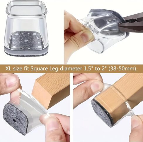 Square Chair Leg Protectors for Hard Floors - Thickened Silicone Non-Slip Pads, 12-Pack Large Size (Fits 1.5"-2" Diameter), Noise Reduction & Floor Protection for Office Chairs and Furniture, Grey in Saudi Arabia