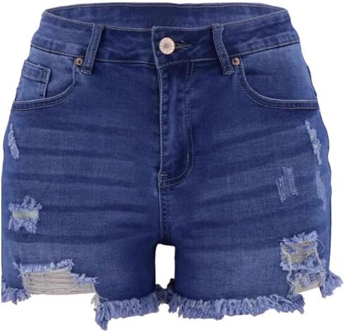 Women’s High Waisted Distressed Denim Shorts Raw Hem Casual Summer Bottoms for Daily Wear and Outdoor Activities in Saudi Arabia