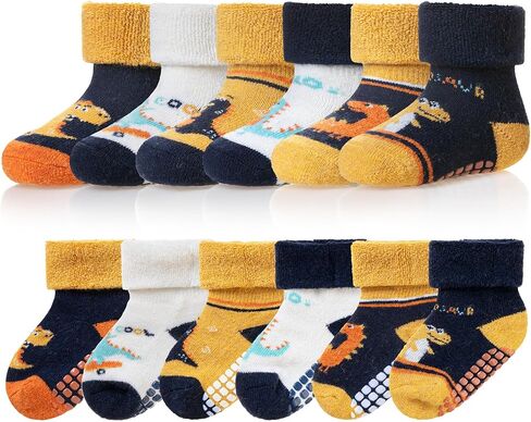 AMENLAN Baby Wool Floor Socks Soft Winter Warm Thick Non slip Toddler Boys Girls Crew Neck Socks 6 pairs in Kuwait