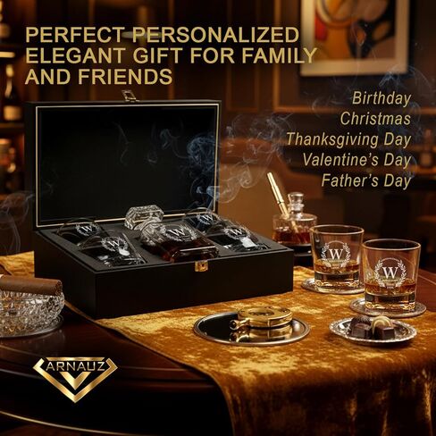 Personalized Whiskey Decanter Set W/ 2 Glasses. 12 Custom Designs, Engraved Liquor Decanter with Whiskey Glass Set, Birthday, Retirement, Father’s Day, or Men's Barware Gift – Elegant Bar Accessory in Saudi Arabia