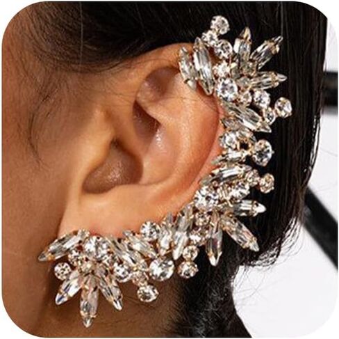 Boho Sparkly Charm Silver Crystal Ear Cuffs, Delicate Rhinestone Full Ear Cuff Earring for Women Vintage Bling Zirconia Party Prom Weeding Jewelry Gift in Kuwait