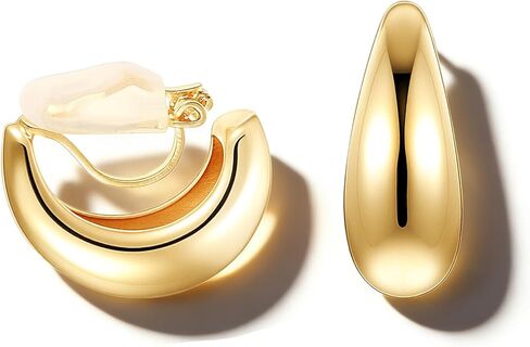 Gold Clip On Earrings for Women, Trendy Non Pierced Earrings Gold Chunky Small Huggie Hoops for Women Jewelry Gift in Saudi Arabia