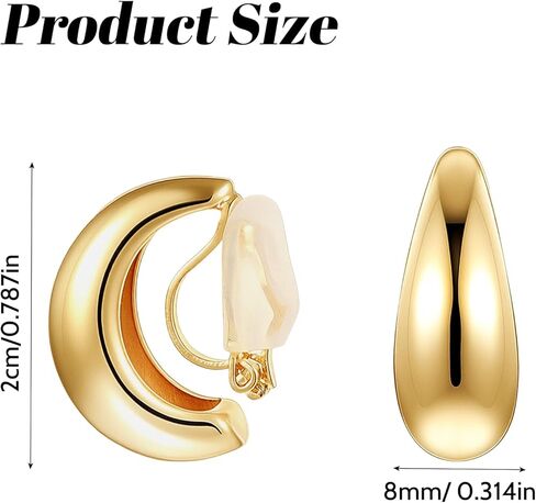 Gold Clip On Earrings for Women, Trendy Non Pierced Earrings Gold Chunky Small Huggie Hoops for Women Jewelry Gift in Saudi Arabia