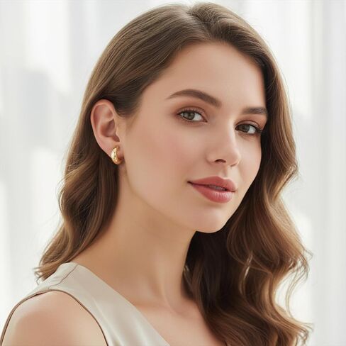 Gold Clip On Earrings for Women, Trendy Non Pierced Earrings Gold Chunky Small Huggie Hoops for Women Jewelry Gift in Saudi Arabia