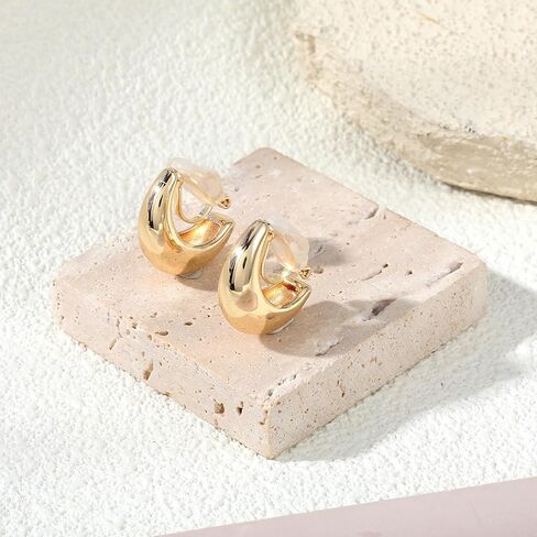 Gold Clip On Earrings for Women, Trendy Non Pierced Earrings Gold Chunky Small Huggie Hoops for Women Jewelry Gift in Saudi Arabia