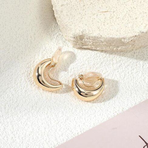 Gold Clip On Earrings for Women, Trendy Non Pierced Earrings Gold Chunky Small Huggie Hoops for Women Jewelry Gift in Saudi Arabia
