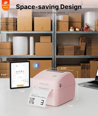 Rongta 4x6 Bluetooth Shipping Label Printer - Thermal Label Printer for Shipping Packages, Small Business, Home, Office, Compatible with Amazon, Ebay, Tiktok, Etsy, USPS, Commercial Grade, Pink in Saudi Arabia