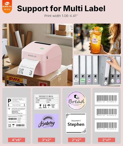 Rongta 4x6 Bluetooth Shipping Label Printer - Thermal Label Printer for Shipping Packages, Small Business, Home, Office, Compatible with Amazon, Ebay, Tiktok, Etsy, USPS, Commercial Grade, Pink in Saudi Arabia