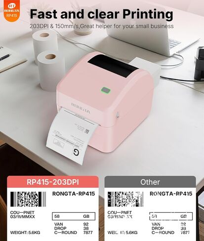 Rongta 4x6 Bluetooth Shipping Label Printer - Thermal Label Printer for Shipping Packages, Small Business, Home, Office, Compatible with Amazon, Ebay, Tiktok, Etsy, USPS, Commercial Grade, Pink in Saudi Arabia