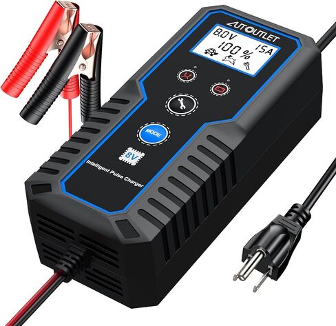 شاحن بطارية عربة الجولف 8 فولت من AUTOUTLET 0–15A ذكي تلقائي، شاحن هزيل وحافظ على البطارية مع شاشة LCD، شحن PWM 4 مراحل لبطاريات حمض الرصاص AGM جل in Kuwait