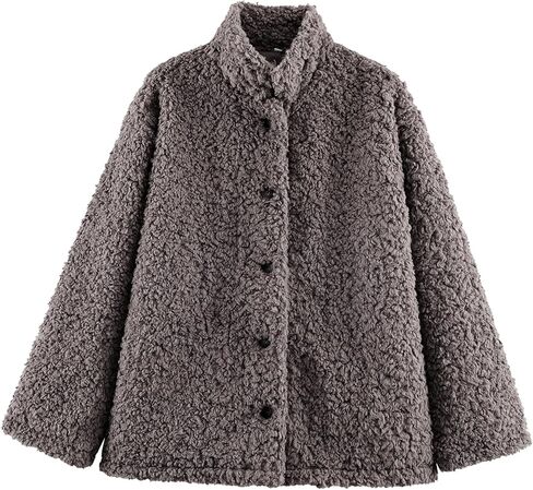 HOULENGS Womens Winter Faux Fur Long Sleeve Coats Lapel Button Down Sherpa Fleece Jackets Casual Fuzzy Outerwear with Pockets in Saudi Arabia