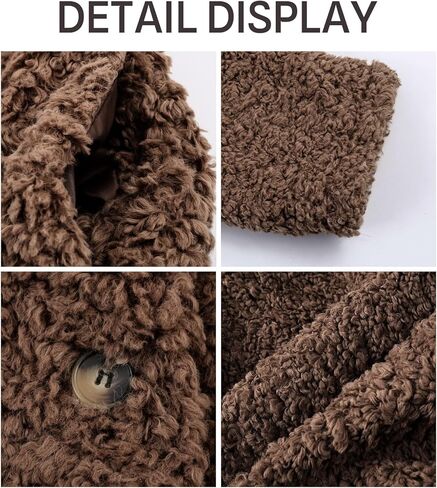 HOULENGS Womens Winter Faux Fur Long Sleeve Coats Lapel Button Down Sherpa Fleece Jackets Casual Fuzzy Outerwear with Pockets in Saudi Arabia