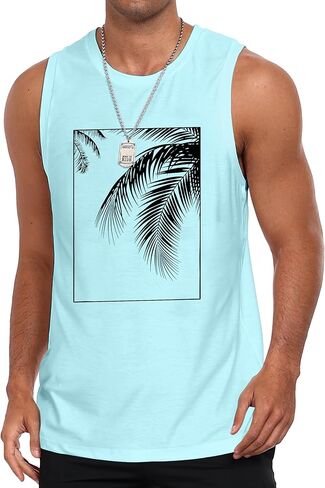 Mens Graphic Tank Tops Sleeveless Workout Gym Shirts Beach Hawaiian Coconut Tree Patriotic Style T-Shirt in Saudi Arabia