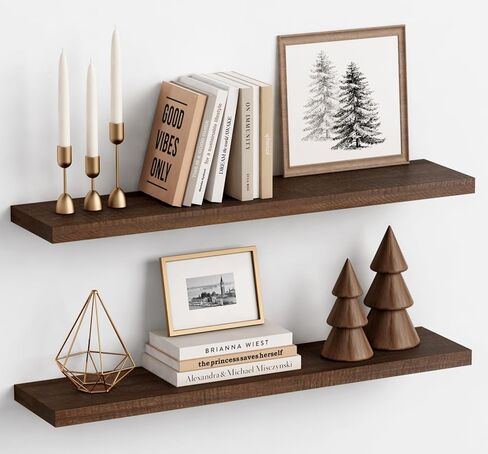 Walnut Brown Floating Shelves 36 Inch 2-Pack, Large Wooden Wall Shelves for Living Room Decor, Long Deep Hanging Shelves for Bedroom Kitchen Bathroom Office Books Pictures (Dark Wood) in Kuwait