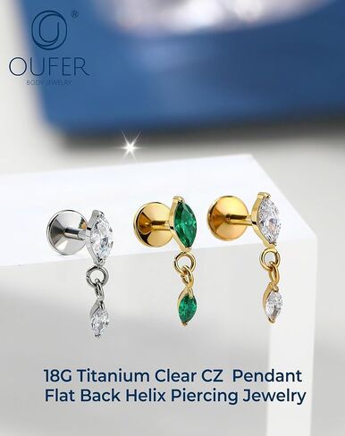 OUFER 18G قلادة هيليكس ثقب المجوهرات - التيتانيوم دفع دبوس أقراط الغضروف المسطحة، الزمرد تشيكوسلوفاكيا قلادة إلى الأمام الحلزون الفص روك الزنمة أقراط in Kuwait