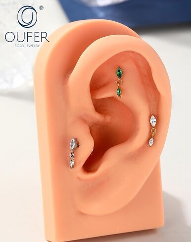 OUFER 18G قلادة هيليكس ثقب المجوهرات - التيتانيوم دفع دبوس أقراط الغضروف المسطحة، الزمرد تشيكوسلوفاكيا قلادة إلى الأمام الحلزون الفص روك الزنمة أقراط in Kuwait